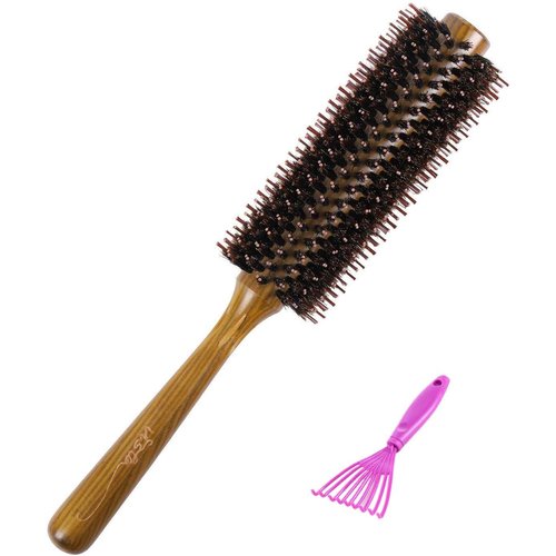 Vista Round Hair Brush Boar Bristle Wooden Hair Brush for Women Blow Drying Handle Anti Static Hairbrush for Hair Styling, Drying, Curling