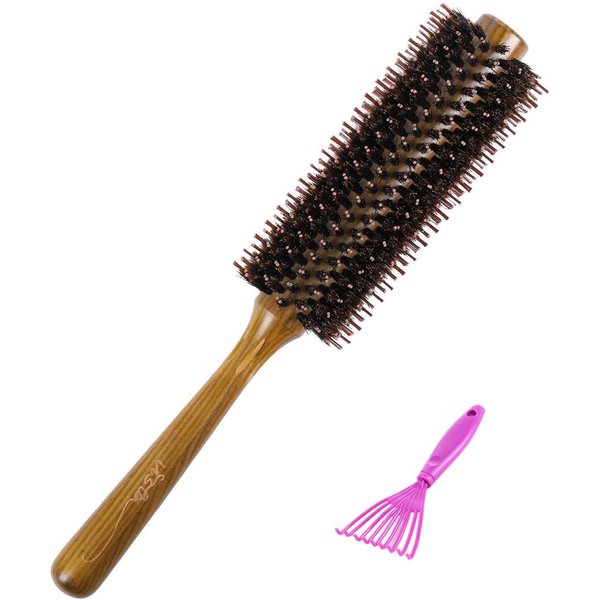 Vista Round Hair Brush Boar Bristle Wooden Hair Brush for Women Blow Drying Handle Anti Static Hairbrush for Hair Styling, Drying, Curling