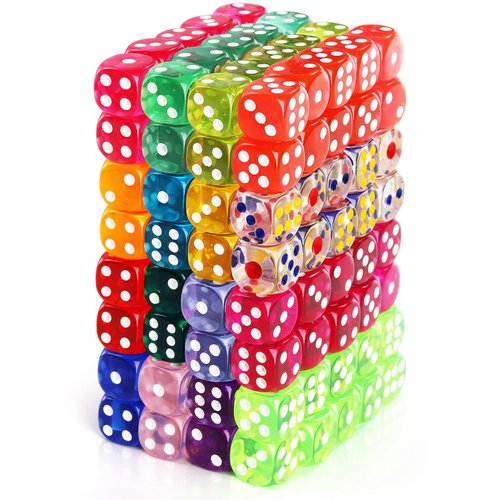 Noamus 160 Pieces 6 Sided Game Dice, 16MM Translucent Acrylic Dice Set, Premium Vintage Colored Dice, Rounded Corners Bulk Dice for Table Games, RPG, Math Learning, Classroom, 16 Colors