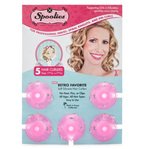 Spoolies Original Hair Curlers, Heatless Silicone Rollers for Natural Hair, Hair Extensions plus Wigs, Made in USA, 5-Pack Medium Size (Playful Pink)