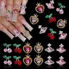 48Pcs 3D Planet Heart Cherry Nail Gems Charms, Metal Pink Planet Heart Cherry Nail Art Rhinestones Shiny Gems Diamond Crystal Luxury for Nail Jewelry Making Crafts DIY Manicure Accessories