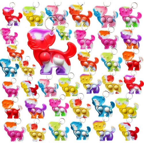 Roaqua 100 packs Bulk Dog Puppy Backpack Keychain Decor Rainbow Mini pop Fidget for Students Gifts and Dog Party Favors,Students Bubble Prize for Kids