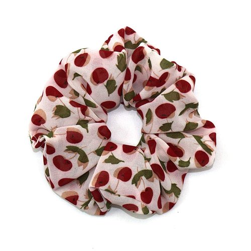 4PCS Elastic Creative Cherry Pattern Hair Scrunchies Hair Bands Chiffon Fabric Hair Ties Scrunchy Hair Rope Ponytail Holder for Women