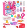 GAGAKU 23 Pack Baby Doll Accessories Set Baby Doll Feeding and Caring Set Includes Diaper Bag,Doll Diapers,Toys, Bottles,Pretend Play Set,Shower,Eating,and More, Perfect for Kids Toddlers and Girls