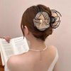 3 Pcs Flower Hair Claw Clips for Women Big Mesh Flower Hair Claw with Pearl Cute Floral Hair Accessories for High Ponytail Non Slip Strong Hold Hair Clips for Thick Hair