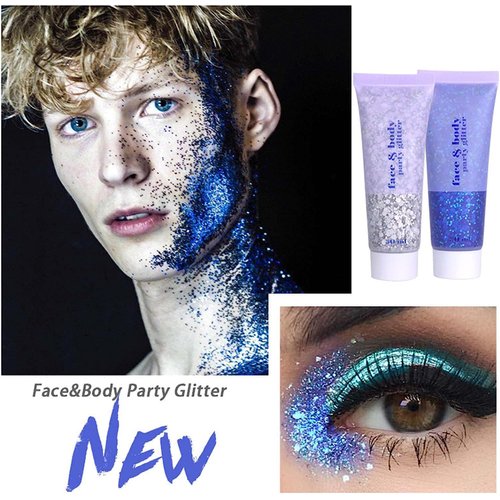 DAGEDA Body Glitter Gel, Body Sequins Shimmer Liquid Eyeshadow, Chunky Glitter for Face Hair Nails, Holographic Cosmetic Laser Powder Festival Glitter Makeup 50ml(Silver)