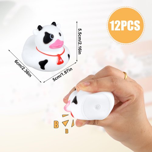 12pcs Cow Ducks, Mini Cow Rubber Ducks Novelty Funny Cow Print Duck Cowboy Duck Small Duckies Baby Bathtub Duck Toys for Baby Shower Party Favors Decoration Swimming Pool Supplies