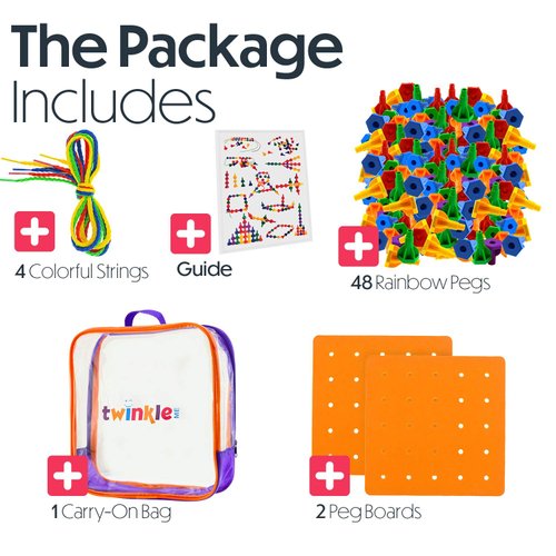 Pegs Board Game Set Jumbo Pack | 48 Pegs + 2 Boards & Storage Bag W/Handle Easy to Carry. for Motor Skills Sorting Counting Color Recognition Occupational Therapy Toddler and Preschool by Twinkle me