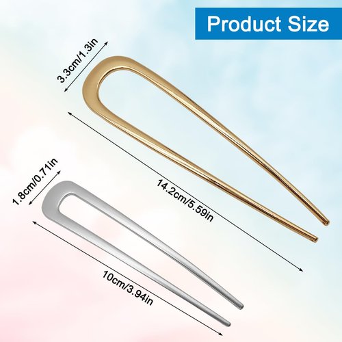 5 Pcs 5.5’’ & 3.9’’ French Hair Pins Simple U Shaped Metal Hair Pins U French Metal Hair Forks Hair Sticks 2 Prong Updo Chignon Pins for Women Lady Buns Hair Accessories, 2 Sizes (Black, Gold, Silver)