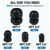 TICONN 20 Pcs IP68 Waterproof Cable Gland Kit Nylon NPT Adjustable Cable Connectors Assortment 1/4” 3/8” 1/2” 3/4” 1“ for Waterproof Junction Box Wire Pannel (Black, 20 Pcs)