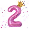 40 Inch Hot Pink Number 2 & Mini Crown Balloon for Birthday Party Decorations, 2nd Birthday Party Decorations, Baby Shower Anniversary Balloons Decorations Supplies