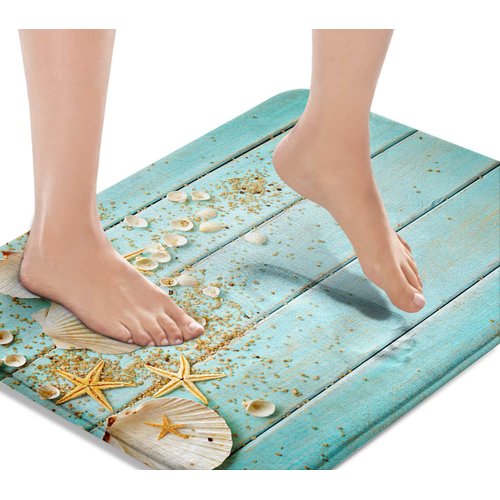 Britimes Bath Mat for Bathroom, Bathroom Mats Rugs No Silp, Beach Shell Sea Collection Vintage Boho Washable Cover Floor Rug Carpets Floor Mat Bathroom Decorations 16x24 Inches for Kitchen Bedroom