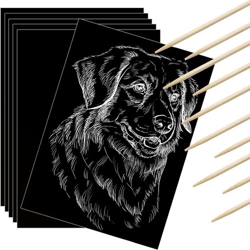 Gersoniel Scratch Paper Art Set Craft Kits Scratch Off Paper Black Coated Scratchboard Black Scratch Paper with Wooden Stylus for Valentine's Day Gifts Birthday Party Supplies(50 Pieces)