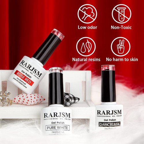 RARJSM Black White Gel Nail Polish Red Nail Polish Set Soak Off Gel Polish 3PCS 7.5ML UV LED Curing Required Nail Polish Nail Art French Manicure DIY at Home