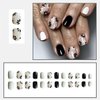 24Pcs Flowers Press on Nails Short Oval Black White Glossy Fake Nails with Design Reusable Spring Flower Acrylic Nails Supply Floral Design False Nails Stick On Nails for Women Girls KTAABTR Nails Set