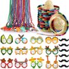 Bucherry 54 Pieces Cinco De Mayo Sombrero Hats Mexican Beaded Necklace Paper Eyewear Fiesta Party Supplies Bulk for Mexican Day Decorations