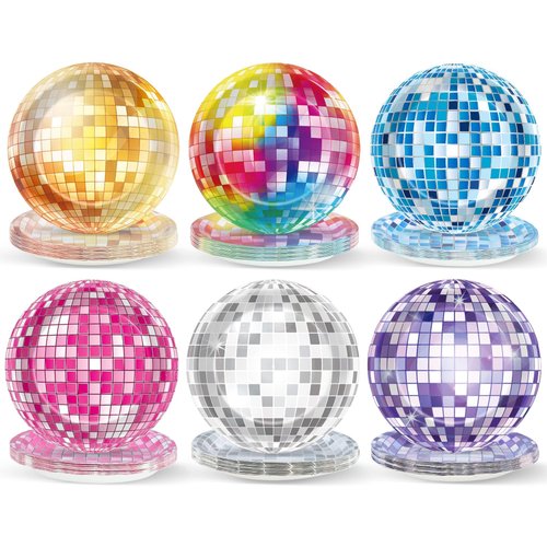 CHUNNIN 48Pcs 70s Shining Disco Ball 7" Paper Plates for Disco Decorations 70's Disco Party Plates Retro Colorful Disco Dinner Plates for 1970s Dance Birthday Party Baby Shower Party Supplies
