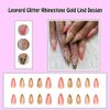 ANDGING Leopard Almond Press on Nails Short Medium French Tip Stiletto Fake Nails Glue on Nails for Women with Yellow Rhinestone Design Cute False Nails Stick on Nails for Wedding Birthday 24Pcs