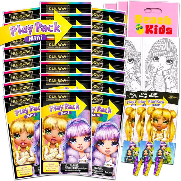 Rainbow High Mini Party Favors Set for Kids - Bundle with 24 Mini Rainbow High Play Packs with Coloring Pages, Stickers and More (Rainbow High Birthday Party Supplies)