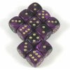 Black Purple Gemini with Gold Pips 12mm D6 Dice Set of 12 Wondertrail WCX26840E12
