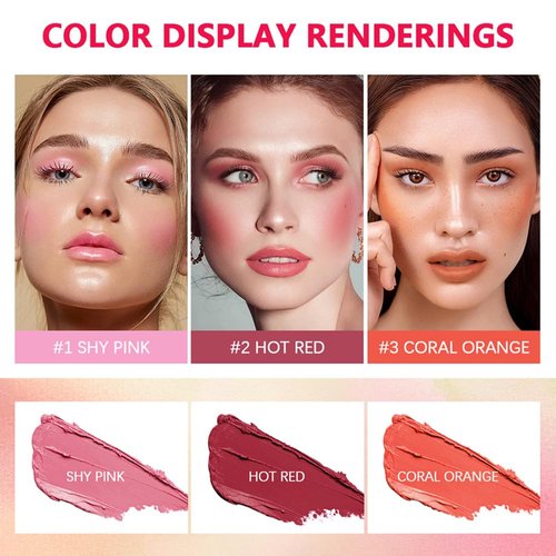 Multi-Use Cream Blush Stick, Blush Cheek Stick Tinted Moisture Stick Solid Moisturizer Stick, Waterproof Blusher and Shadow Lips for Cheek Makeup (coral orange, 1pcs)