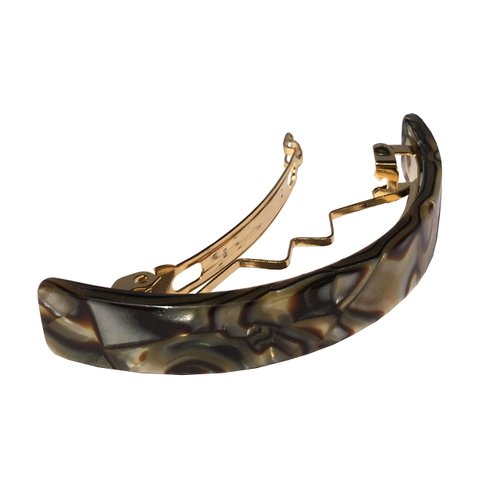 French Amie Curved Small Onyx Silver Grey 2.5 Inches Celluloid Handmade Automatic Hair Clip Hair Barrette with Golden Clasp (Onyx Silver Grey)