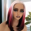 QDBOWIN Wear Go Glueless Ombre Pink To Red Wig for Women Straight Lace Front Wigs Short Hair Bob Lace Wig