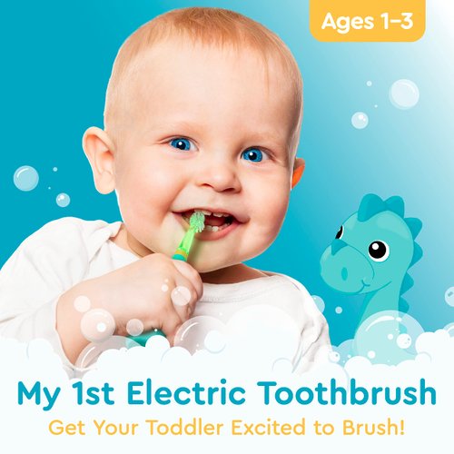 Brusheez Little Toddlers’ Sonic Toothbrush - Safe & Gentle Toothbrush for Ages 1-3 with Built-in, Light-Up 2-Minute Timer, Extra Brush Head, & Storage Base for First-Time Brushers (Rex The Dinosaur)