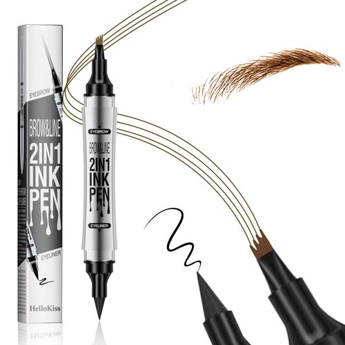 2 in 1 Magic Eyebrow Pencil, 3D Waterproof Long-Lasting Eyebrow Pencil Pen, 4 Tip Natural Fine Stroke Microblading Eyebrow Pencil (Dark Brown)