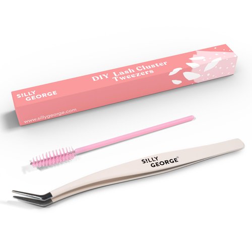 Silly George Pop-On Lashes Placement Tool + Spoolie - Precision DIY Cluster Lash Extension Tweezers & Eyelash Fluffing Tool, 2-Piece Set