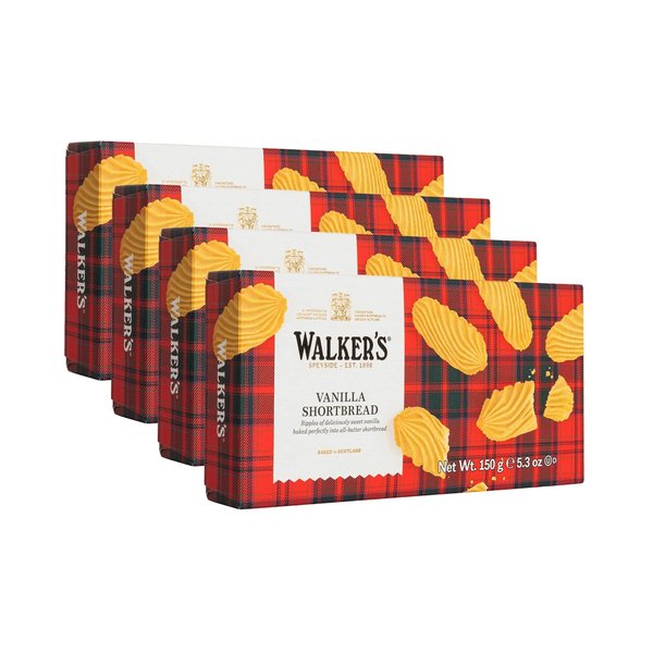 Walker's Shortbread Vanilla Cookies, All-Butter Shortbread Cookies, 5.3 Oz Box (Pack of 4)