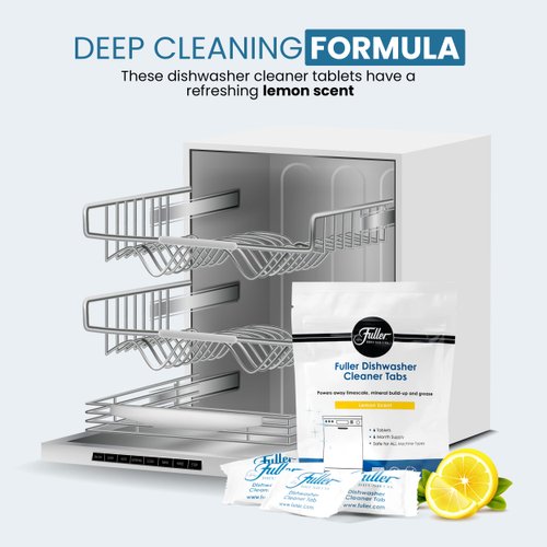 Fuller Dishwasher Cleaner Tabs - Lemon Scent | Powers Away Limescale, Grease & Mineral Build-Up | 6 Tablets - 6 Month Supply | Septic Safe, Phosphate-Free | For All Dishwasher Types