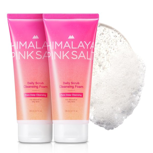 HIMALAYA PINKSALT Daily Scrub Cleansing Foam Pore Deep Cleansing, 6.7 fl oz 2 Pack - Christmas Gifts, Stocking Stuffers, BHA Facial Scrub & Pore Cleaner for Oily Skin, Low Alkaline, Korean Skin Care