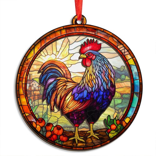 OASSIE Chicken, Rooster Decor, Christmas Ornaments 2024 - Farmhouse Christmas Decor, Chicken Themed Gifts for Friends, Family, Rustic Farmhouse Decor - Christmas Tree Decoration Suncatcher Ornaments
