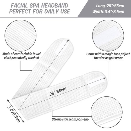 Whaline 3Pcs Spa Facial Headband White Black Pink Head Wrap Terry Cloth Waffle Adjustable Makeup Headband for Bath Sports Washing Face Shower