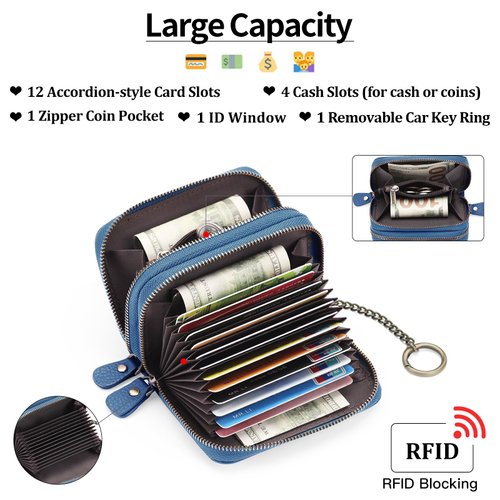 GOIACII Credit Card Holder Wallet for Women RFID Blocking Small Genuine Leather Card Case Wallet with Keychain