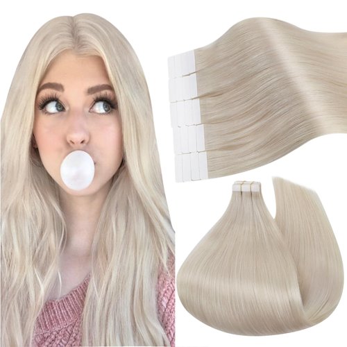 Ugeat 18Inch Tape in Hair Extensions Blonde Human Hair Platinum Blonde Tape in Extensions Human Hair 20 Pieces Double Sided Tape in Hair Extensions Human Hair 50 Grams