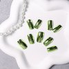 Metallic Green Square Press on Nails Medium Short,KQueenest Mirror Metal Plating False Acrylic Nails Press Ons,Chrome Fake Nails for Girls,Gloss Glue on Nails Medium Length in 24 PCS