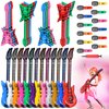 Chitidr 37 Pcs Inflatable Rock Star Instrument Set, 12 Blow up Guitar 36 Inch 12 Inflatable Microphone 12 Inflatable Bass with a Pump for 80s Themed Party Carnival Birthday Party Decorations