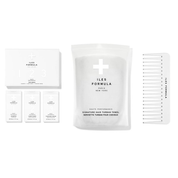 Iles Formula Limited Travel Edition Hair Care Set with Mini Shampoo, Conditioner, Finishing Serum, Comb, & Absorbent Turban Hair Towel, Travel-Friendly