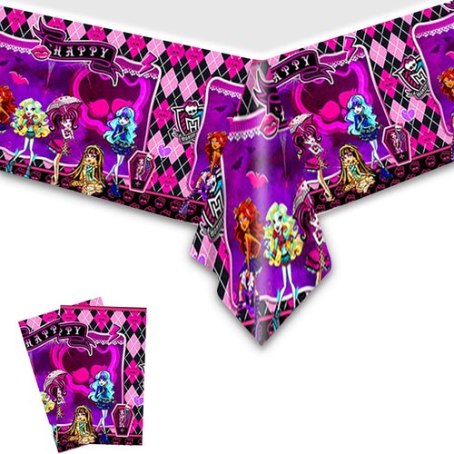 We1Fit 2Pcs Monster-High School Tablecloth Disposable Tablecover Birthday Party Supplies and Decorations for Kids Baby Shower Rectangle Tables 70"X42"