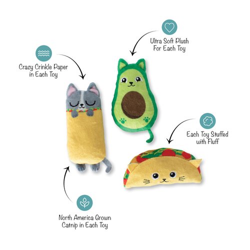 Fringe Studio Plush Cat Toy Set, Kitty Cravings, Mini 3 Piece Set, Pet Shop Collection (904034)