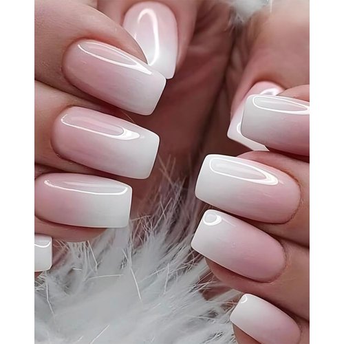 starzeniYi Press on Nails, French Square Press on Nails Medium, Reusable Artificial Fake Nails, F...