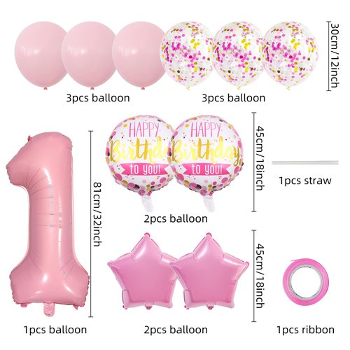 32 Inch 1 Balloon Number, Pink Balloons, Pink Gold White Confetti Latex Balloons Foil Balloons Mylar Balloons Number 1 Balloons for Anniversary Supplies Kids Birthday Party (Pink, 1)