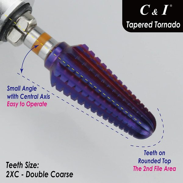 C & I TAPERED TORNADO & TEXAS TORNADO Nail Drill Bit for Nail Drill Machine, Purple Coated (Tapered Tornado XXC)