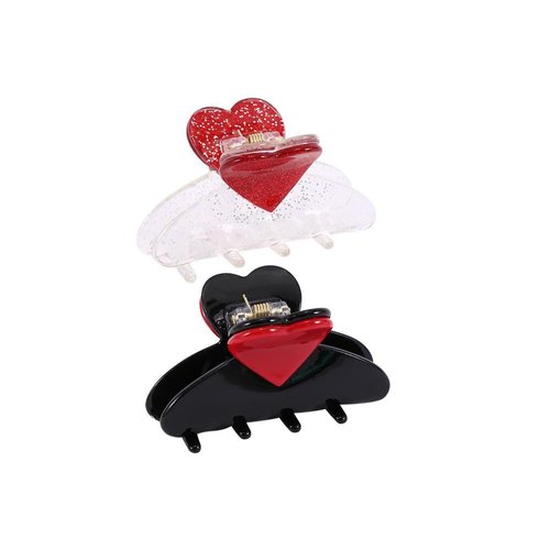 2Pcs Acrylic Hair Claws,Sweet Heart Shape Hair Clips Korean Non-Slips Jaw Clips Strong Hold Claw Clips for Thick Hair Hair Accessories for Women Girls