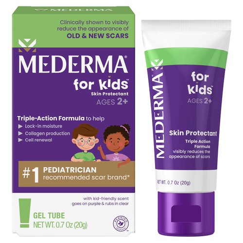 Mederma Scar Gel for Kids; Reduces the Appearance of Old and New Scars from Cuts, Burns, Surgery; Goes on Purple and Rubs in Clear; Grape Scented; Ages 2+, 0.70 Oz