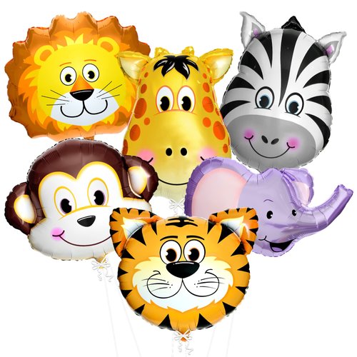KatchOn, Safari Jungle Animal Balloons - Pack of 6, Safari Animal Balloons | Safari Balloons, Zoo Birthday Party Decorations | Animal Birthday Party Decorations, Wild One Birthday Decorations