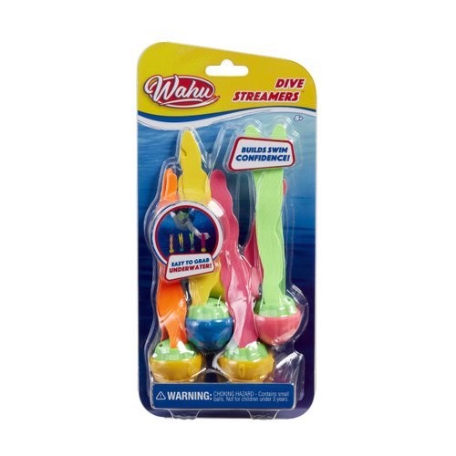 Wahu Dive Streamers Pool Diving Toy Set with 7" Diving Sticks Marked with Points, 4-Piece Underwater Diving Torpedoes Set for Kids Ages 5+, Sea Plants