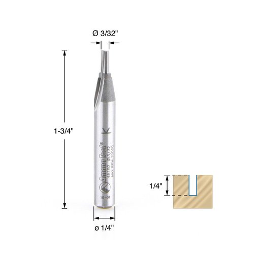 Amana Tool - 45192 Solid Carbide Cutting Edge Straight Plunge CNC Router Bit for Wood High Production 3/32 Dia x 1/4 x 1/4 Inch Shank